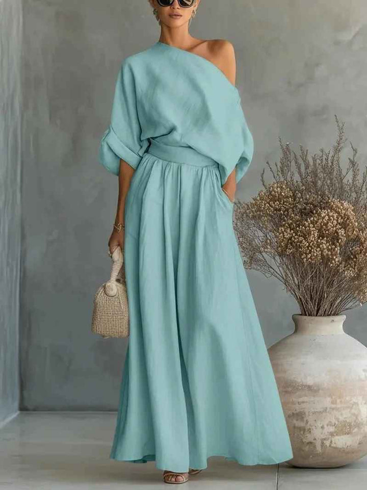 Thessaly | Women's Off Shoulder Long Sleeve Two Piece Set