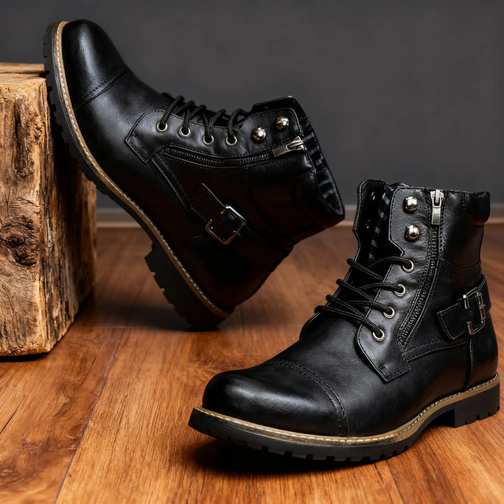 Thorne Men's Military Boots - Studded Cap-Toe Lace-Up Boot