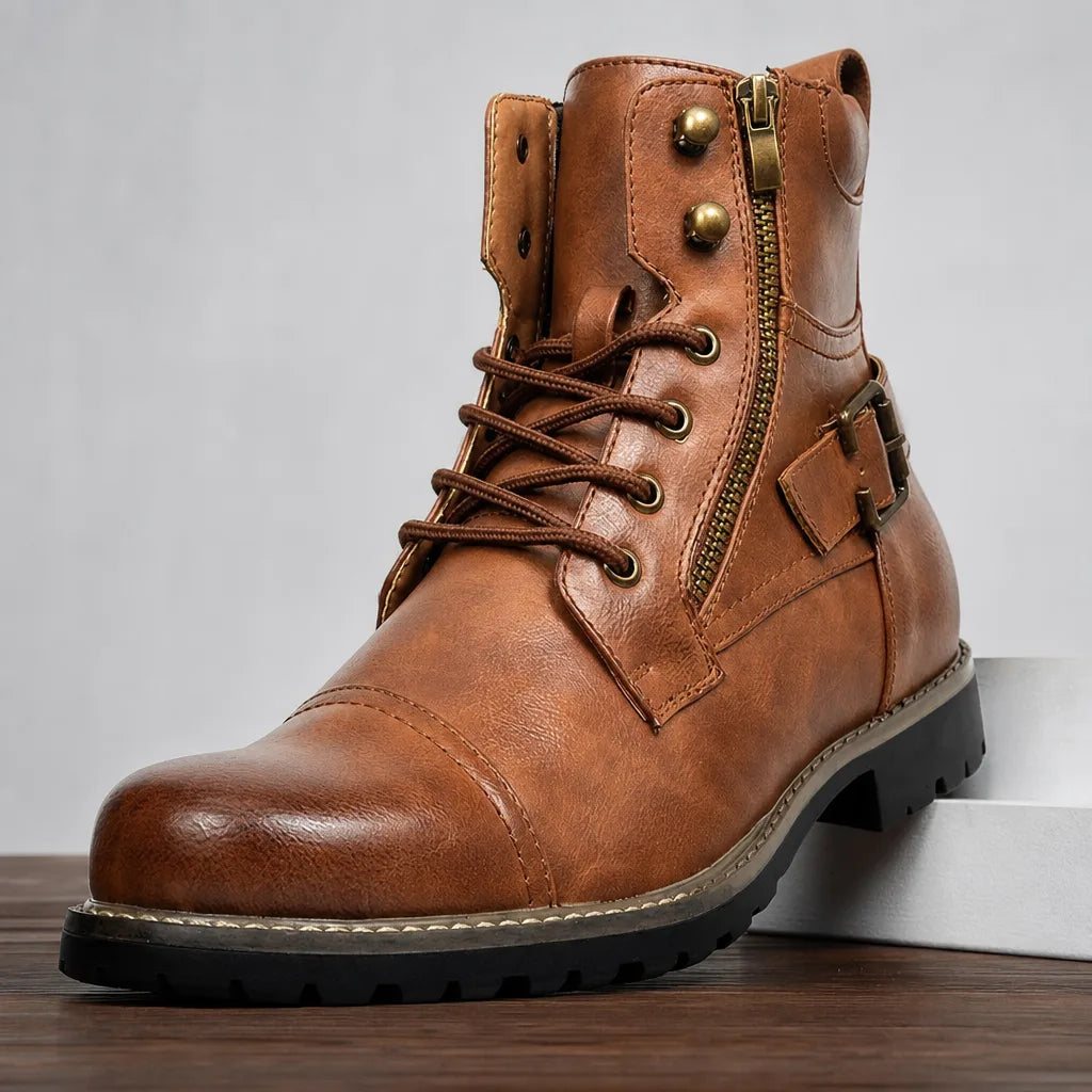 Thorne Men's Military Boots - Studded Cap-Toe Lace-Up Boot