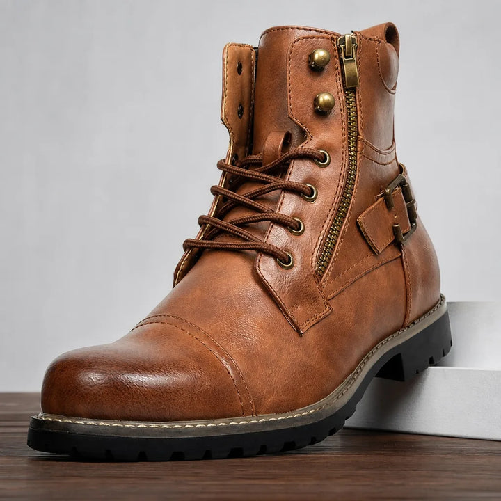 Thorne Men's Military Boots - Studded Cap-Toe Lace-Up Boot