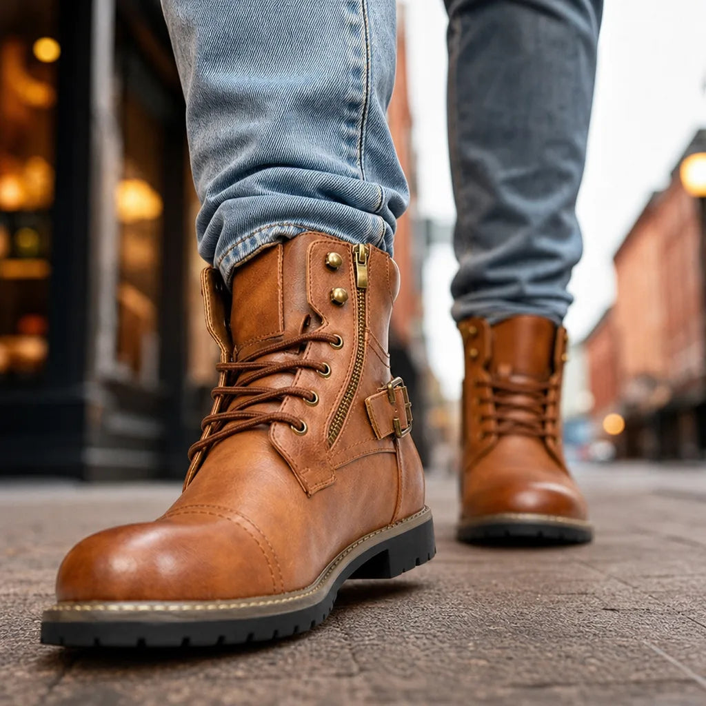 Thorne Men's Military Boots - Studded Cap-Toe Lace-Up Boot