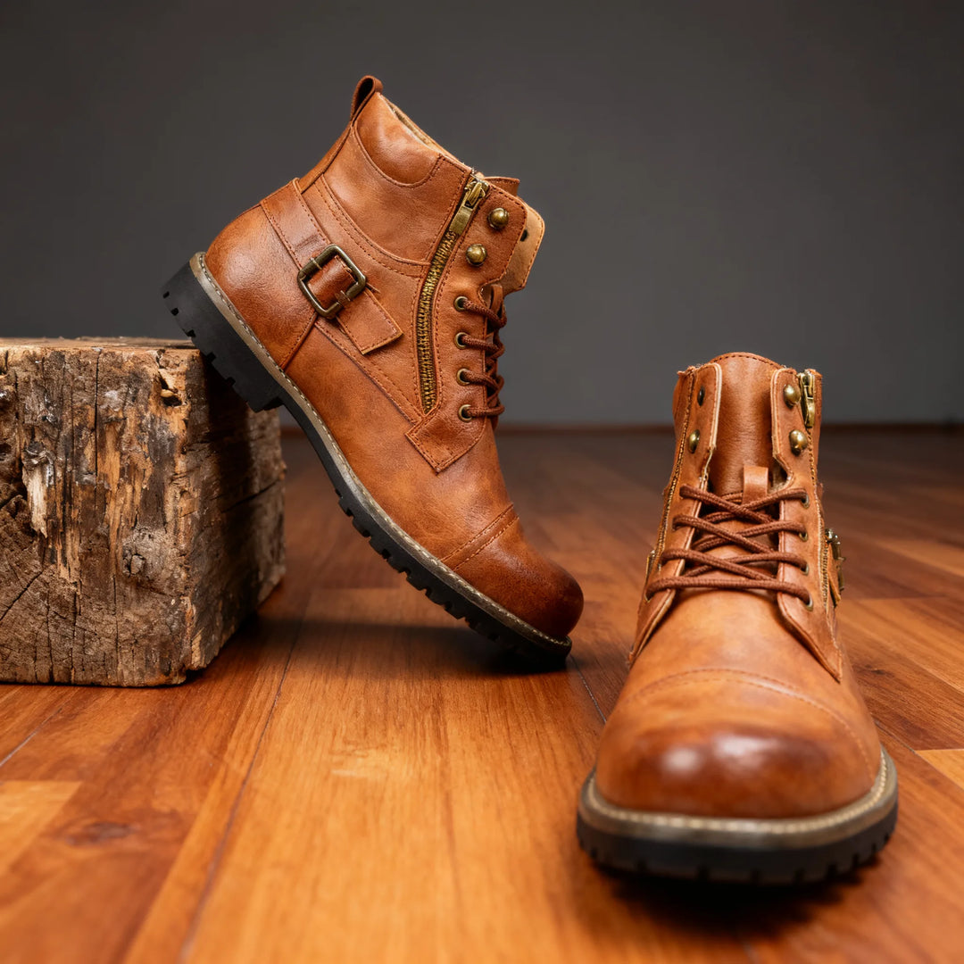 Thorne Men's Military Boots - Studded Cap-Toe Lace-Up Boot