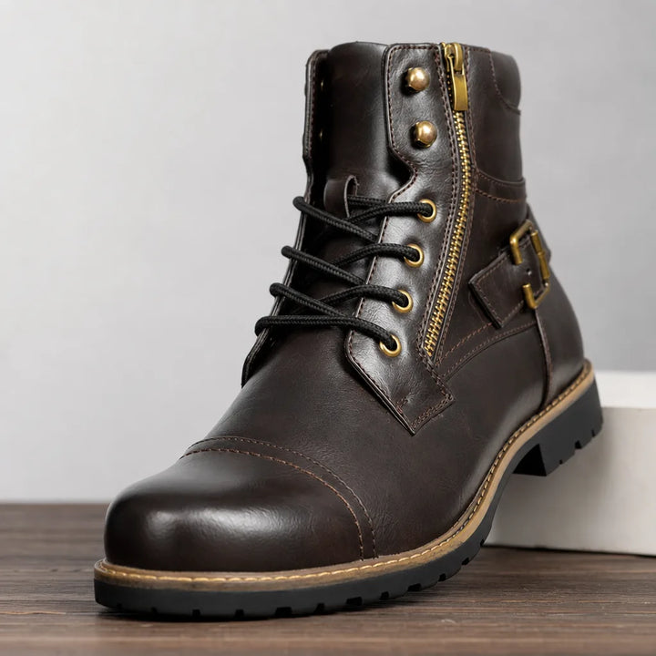 Thorne Men's Military Boots - Studded Cap-Toe Lace-Up Boot