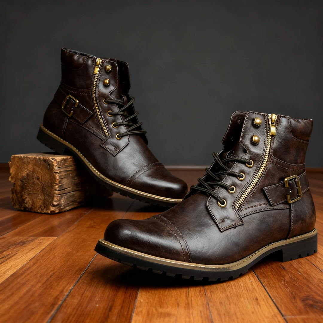 Thorne Men's Military Boots - Studded Cap-Toe Lace-Up Boot