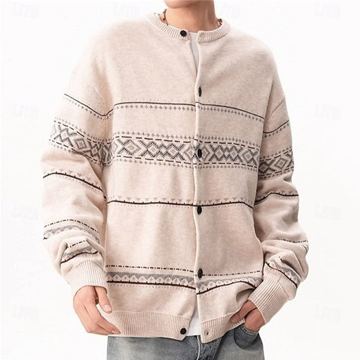 Men's Geometric Pattern Button-Down Holiday Knit Cardigan