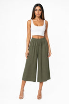 Ula Cropped Wide Leg Culotte With Smocked High Waist