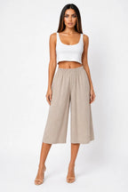 Ula Cropped Wide Leg Culotte With Smocked High Waist