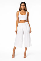 Ula Cropped Wide Leg Culotte With Smocked High Waist