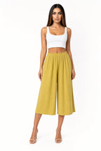 Ula Cropped Wide Leg Culotte With Smocked High Waist