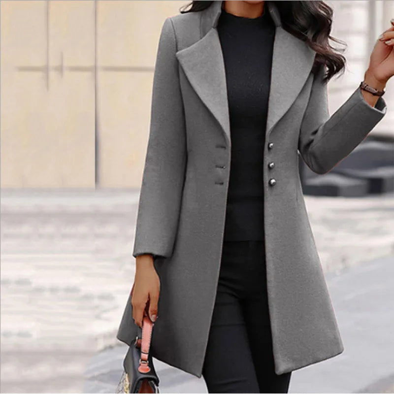 Autumn Wool Trench Coat Women Brushed Tailored Mid Length Coat