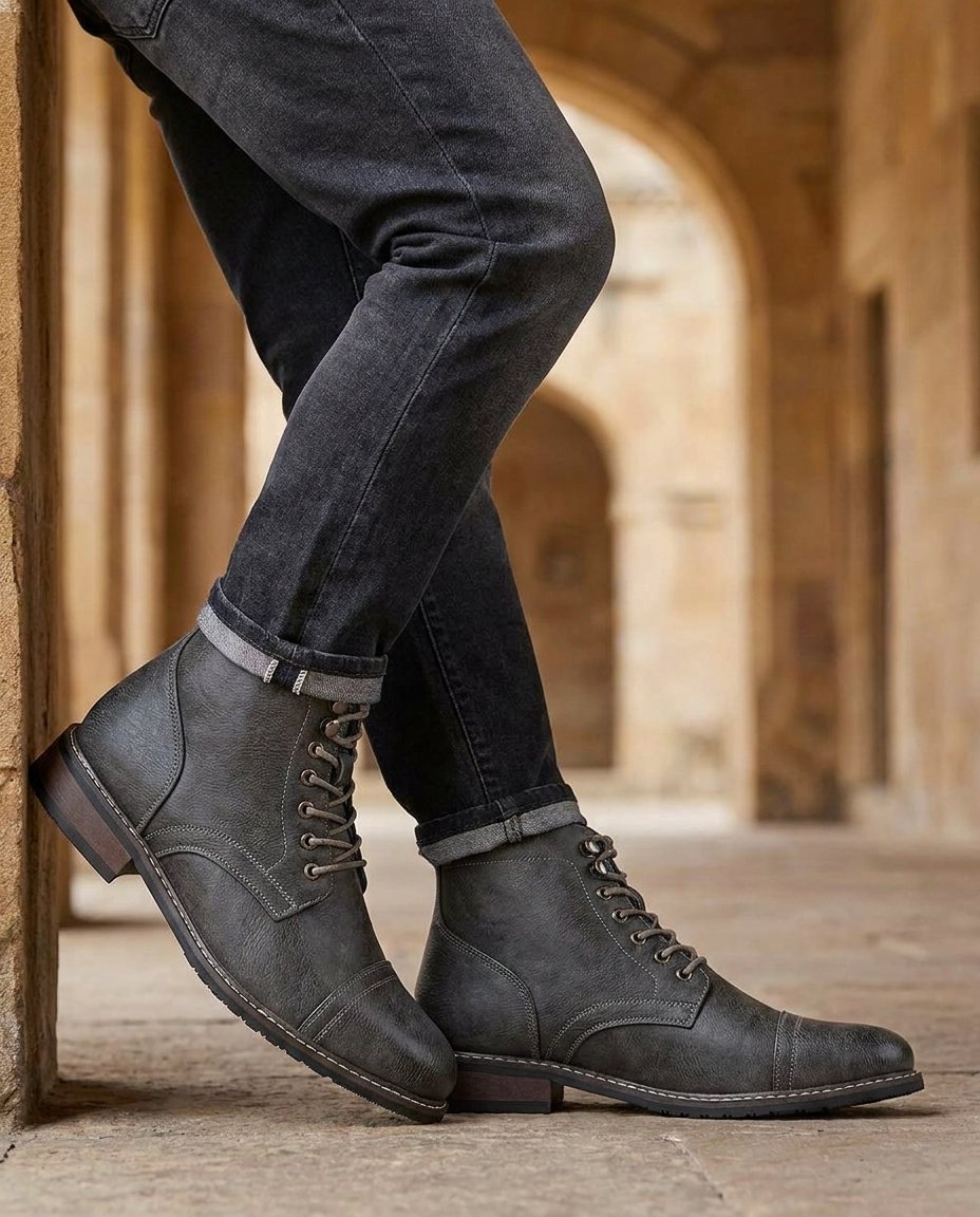 Men's Leather Cap Toe Boots for Everyday Wear