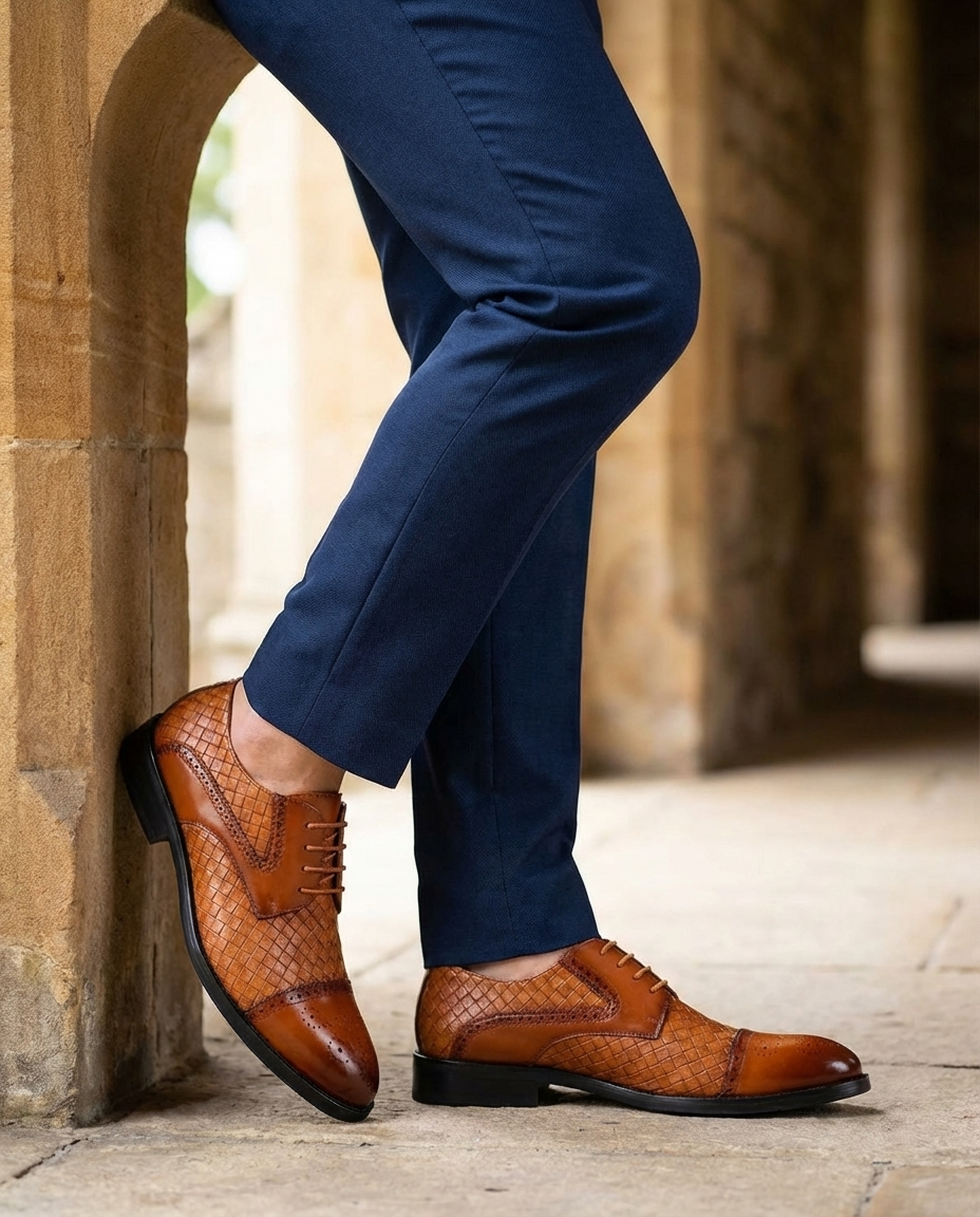 Woven Leather Oxford Shoes for Men