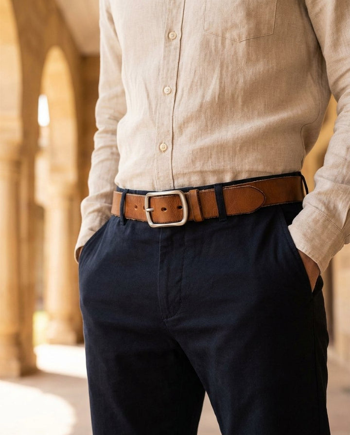Men's Vintage Leather Belt | Distressed Full-Grain Casual Jeans Strap