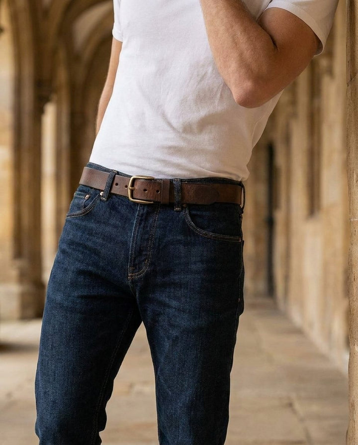 Men's Full-Grain Cowhide Leather Belt | Heavy-Duty Classic Jeans Strap