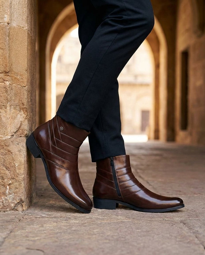 Men's Leather Ankle Boots with Side Zip