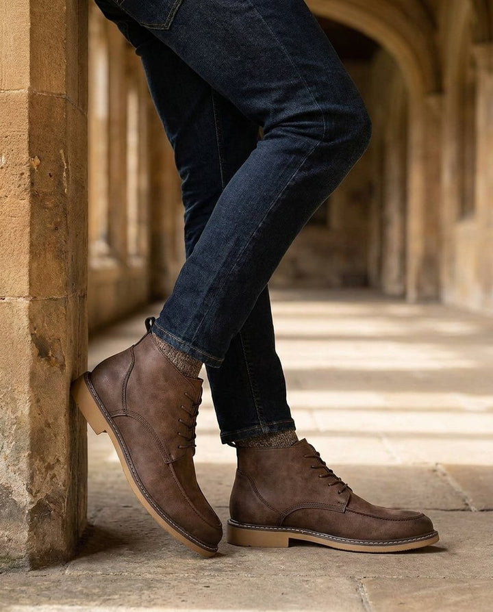 Men's Leather Moc Toe Boots for Everyday Wear