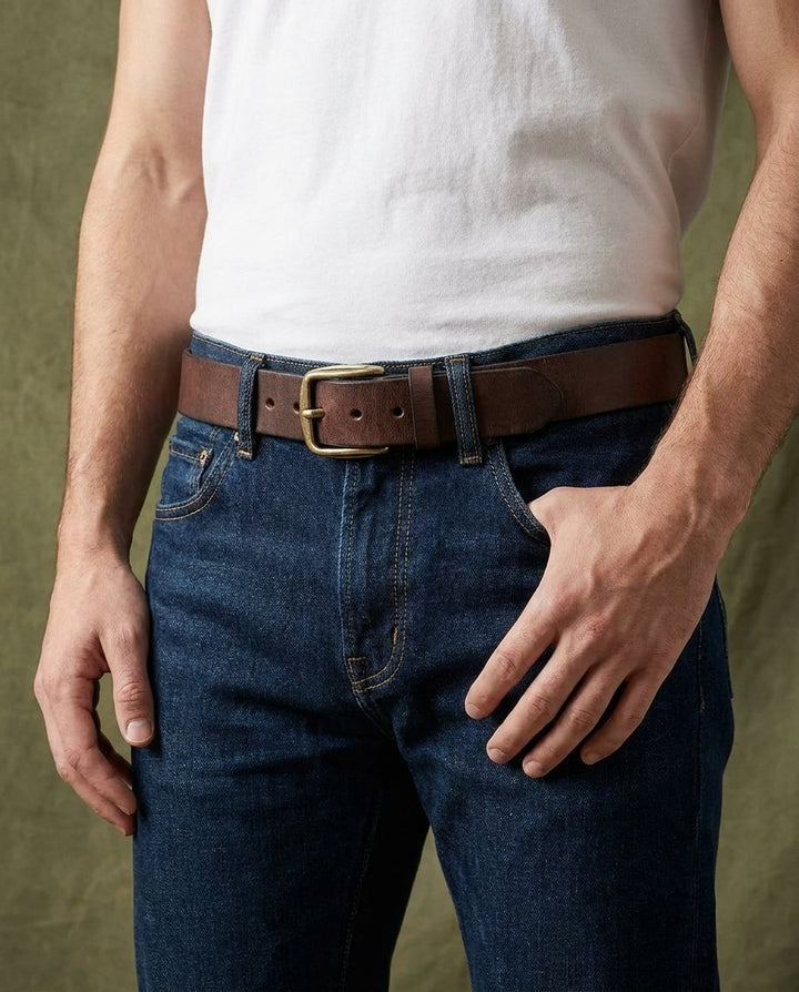 Men's Full-Grain Cowhide Leather Belt | Heavy-Duty Classic Jeans Strap