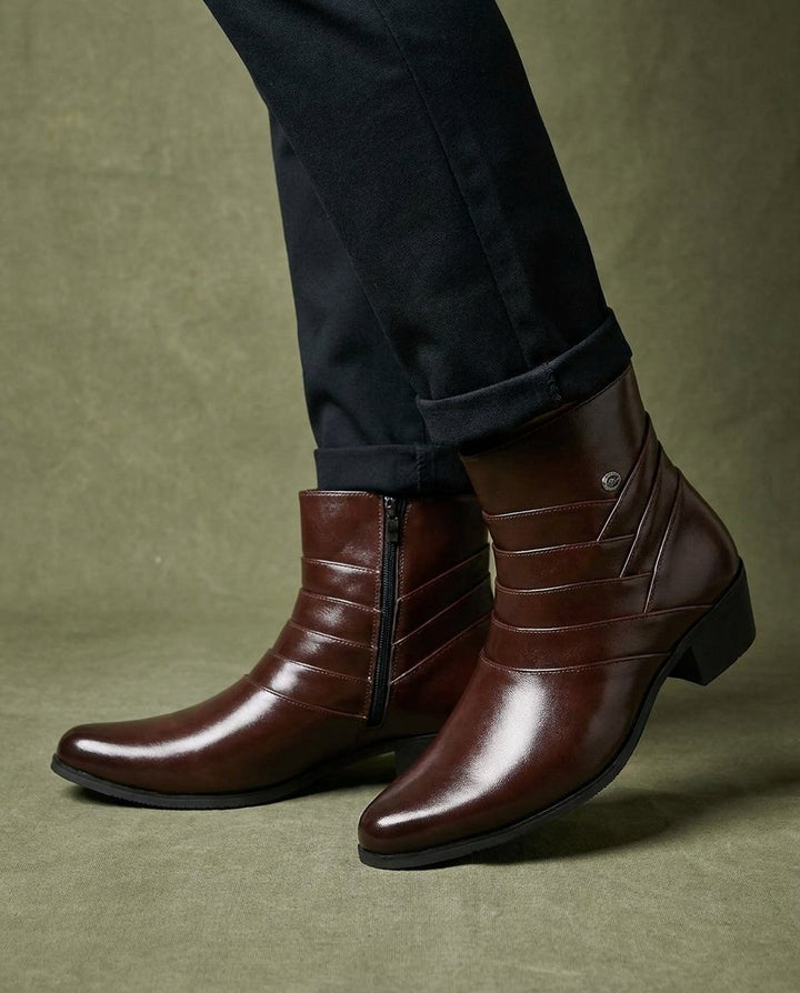 Men's Leather Ankle Boots with Side Zip