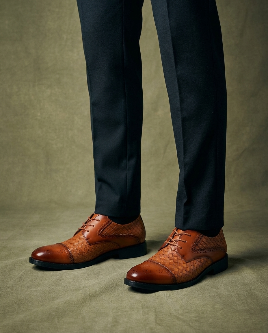 Woven Leather Oxford Shoes for Men
