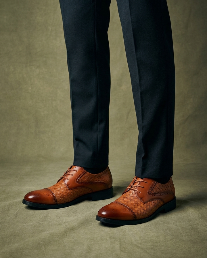 Woven Leather Oxford Shoes for Men