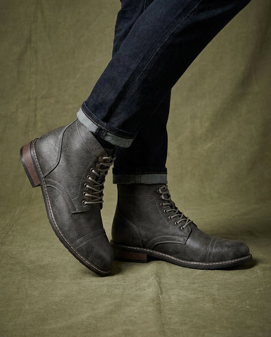 Men's Leather Cap Toe Boots for Everyday Wear