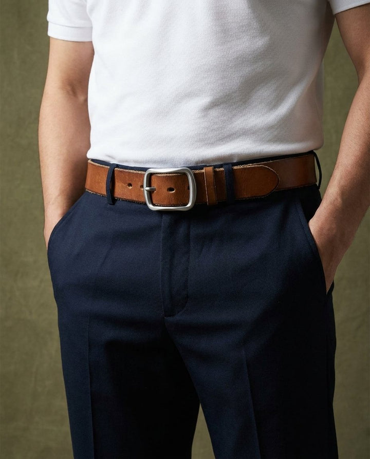 Men's Vintage Leather Belt | Distressed Full-Grain Casual Jeans Strap