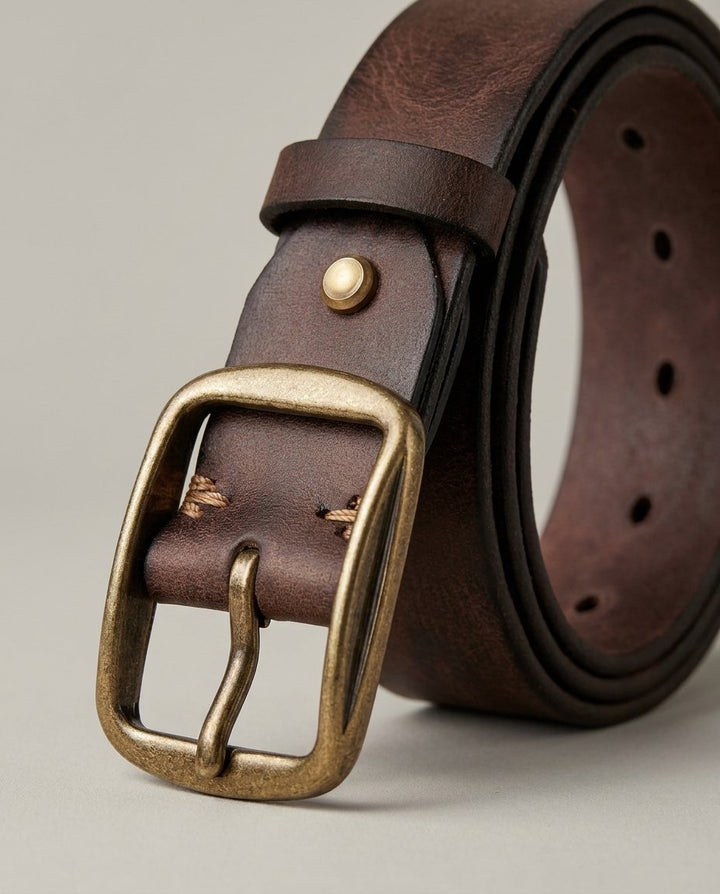 Men's Full-Grain Cowhide Leather Belt | Heavy-Duty Classic Jeans Strap