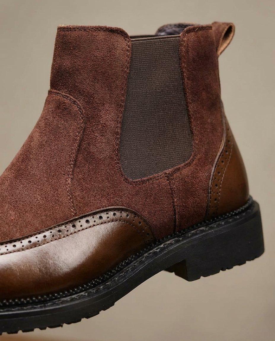 Men's Leather Chelsea Boots with Brogue Detail