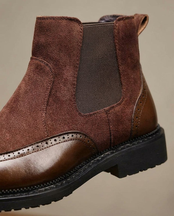Men's Leather Chelsea Boots with Brogue Detail