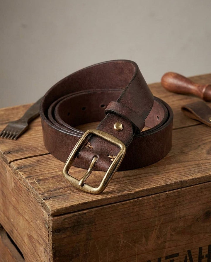 Men's Full-Grain Cowhide Leather Belt | Heavy-Duty Classic Jeans Strap