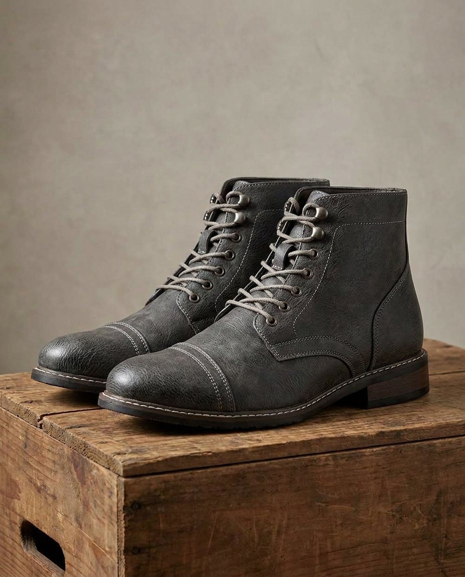 Men's Leather Cap Toe Boots for Everyday Wear