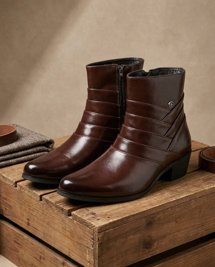 Men's Leather Ankle Boots with Side Zip