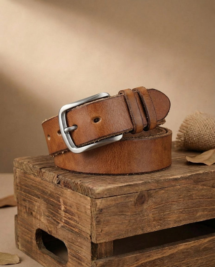 Men's Vintage Leather Belt | Distressed Full-Grain Casual Jeans Strap