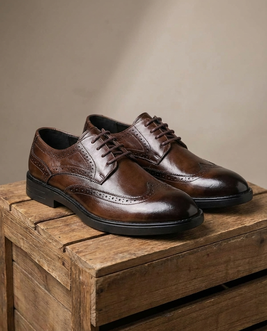 Men's Leather Brogue Shoes – Classic Smart Style