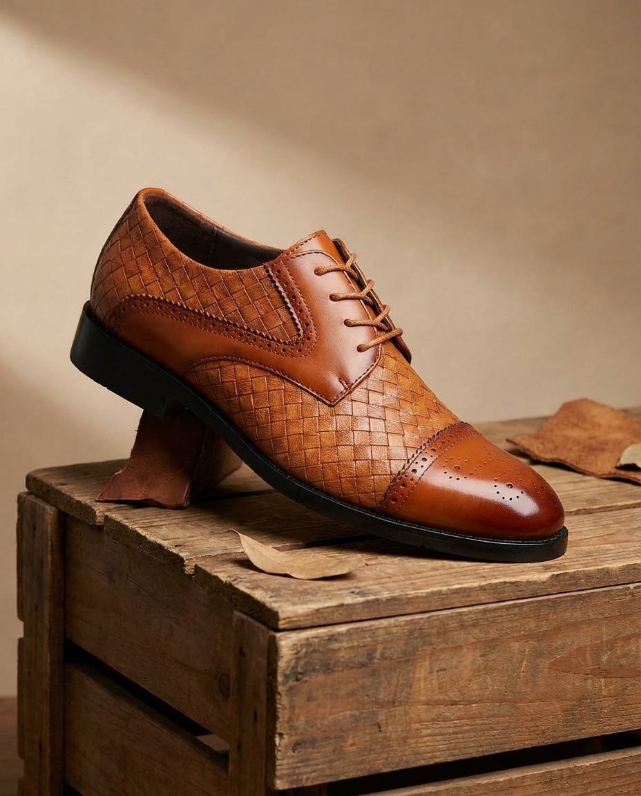 Woven Leather Oxford Shoes for Men