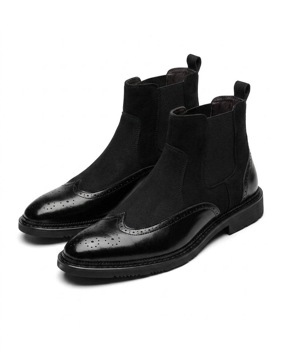 Men's Leather Chelsea Boots with Brogue Detail