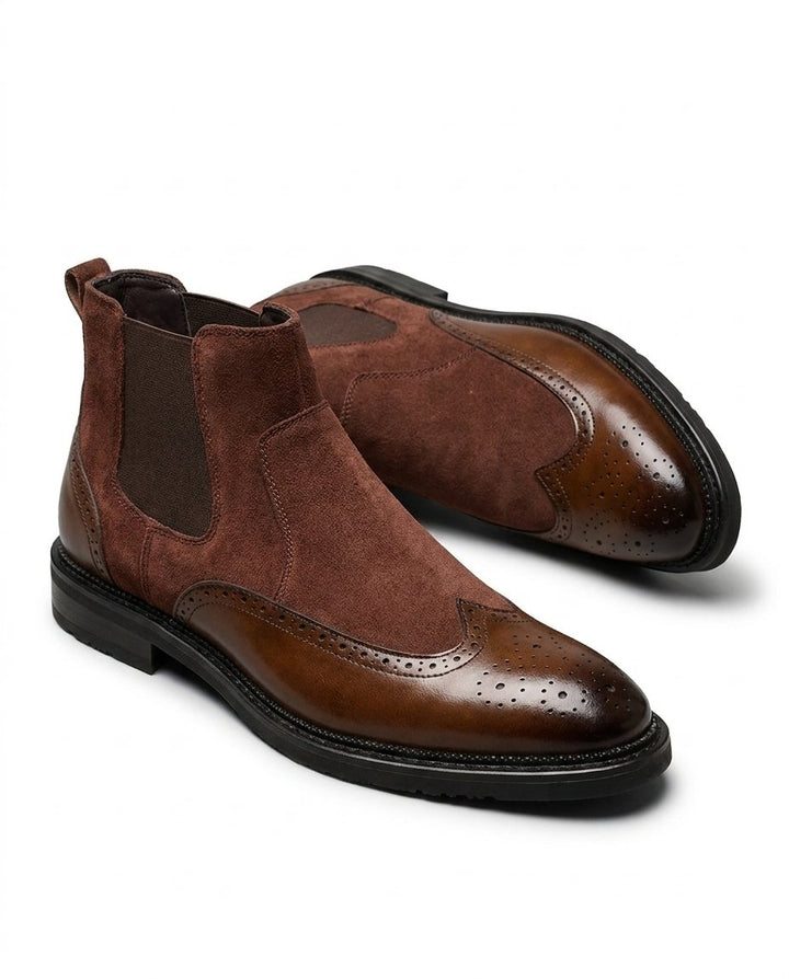 Men's Leather Chelsea Boots with Brogue Detail