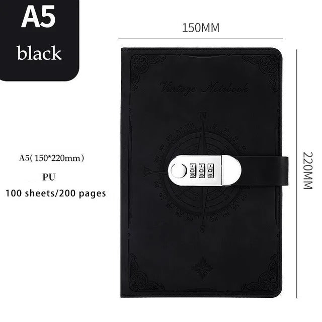 Vintage Password Lock Notebook Journal