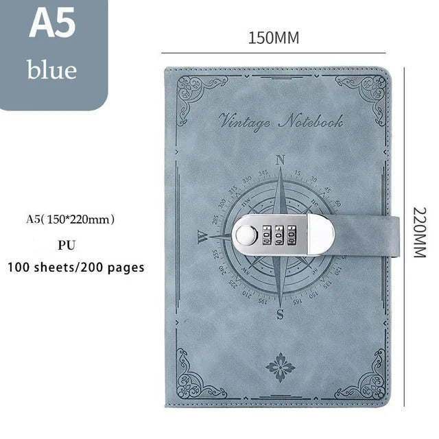 Vintage Password Lock Notebook Journal