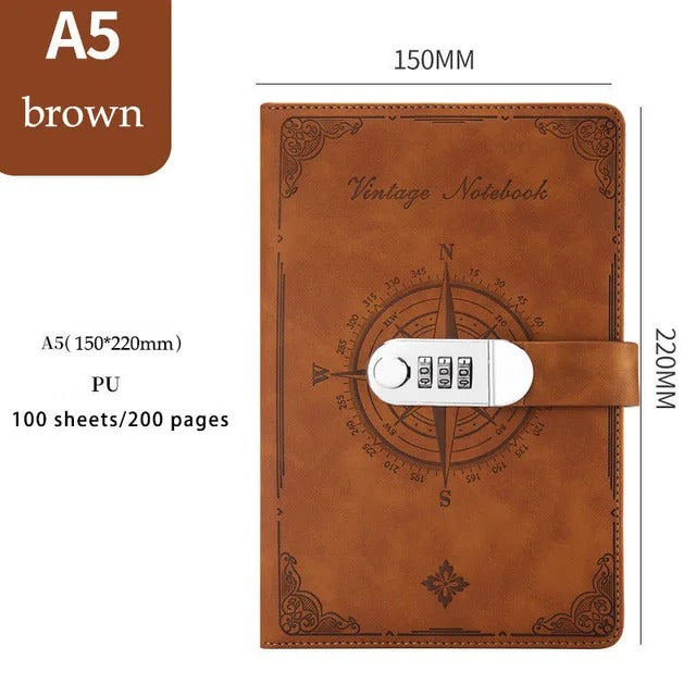 Vintage Password Lock Notebook Journal