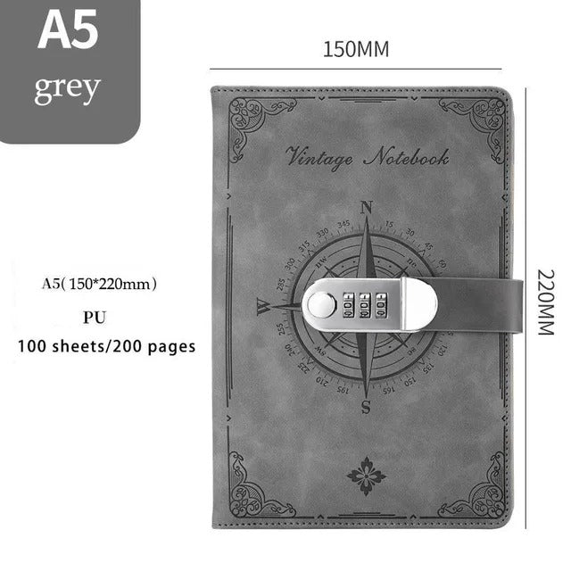 Vintage Password Lock Notebook Journal