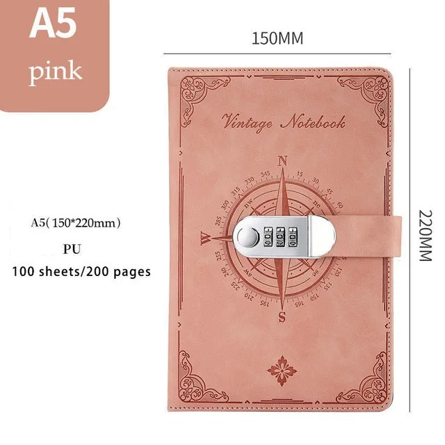 Vintage Password Lock Notebook Journal