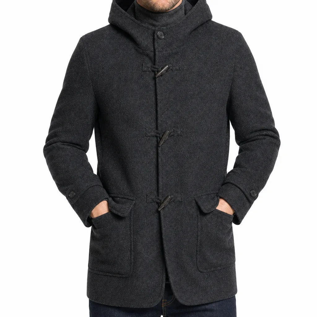 Vintara Men's Hooded Wool Blend Coat Warm Winter Trench Overcoat