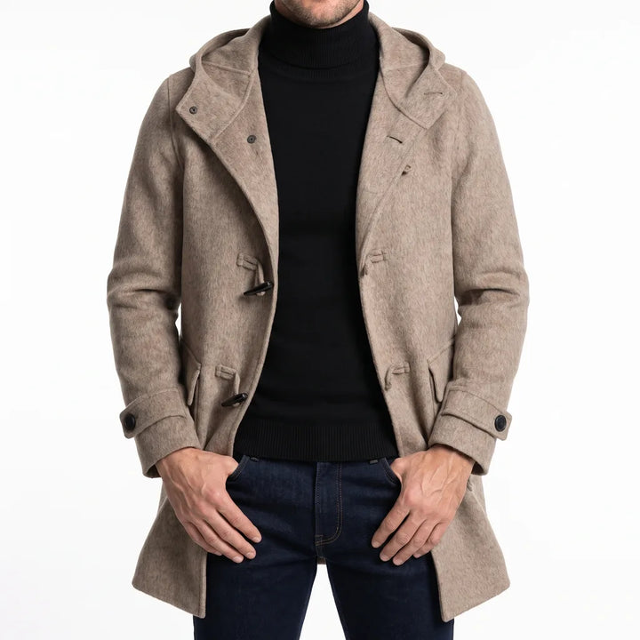 Vintara Men's Hooded Wool Blend Coat Warm Winter Trench Overcoat