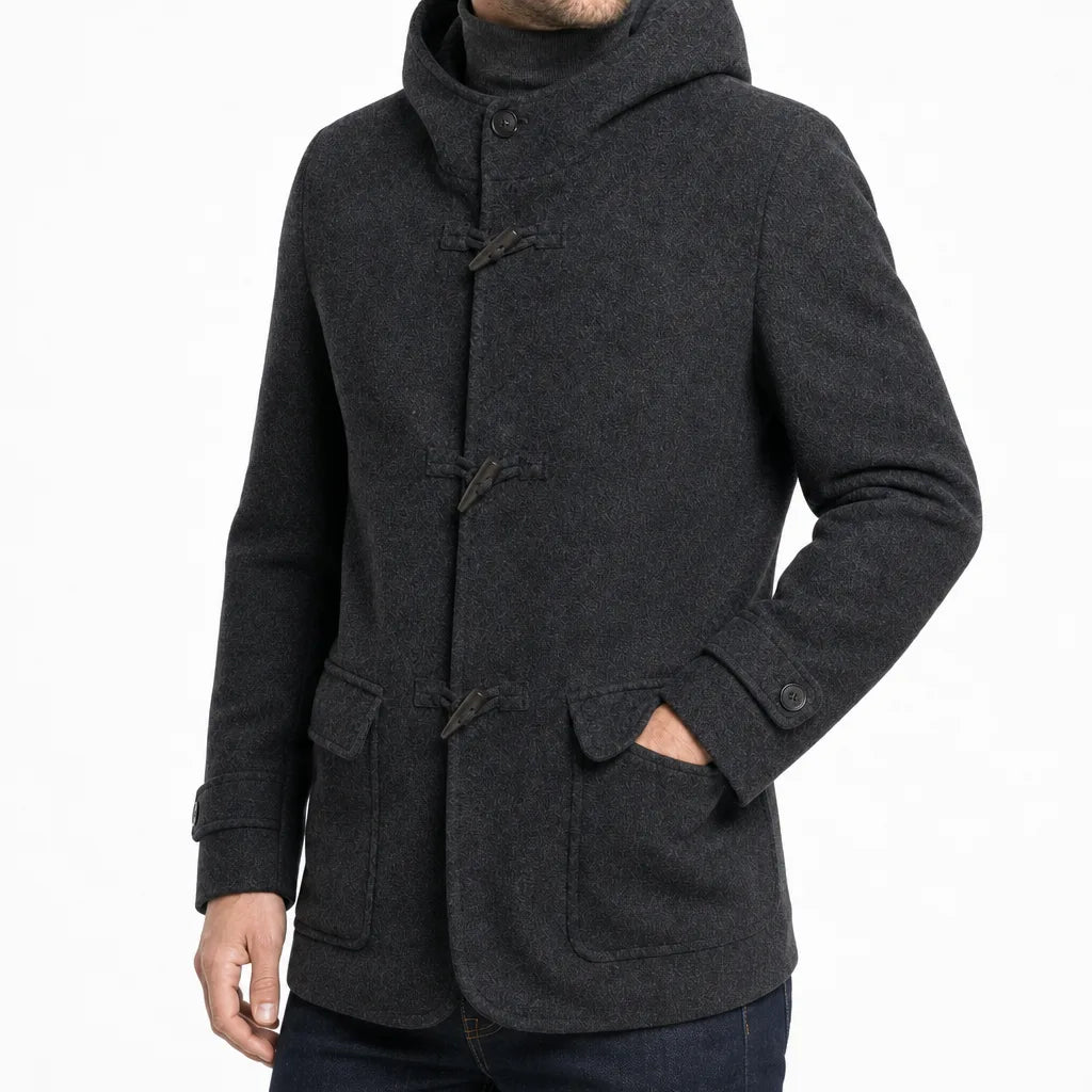 Vintara Men's Hooded Wool Blend Coat Warm Winter Trench Overcoat