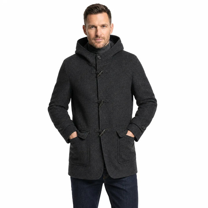 Vintara Men's Hooded Wool Blend Coat Warm Winter Trench Overcoat
