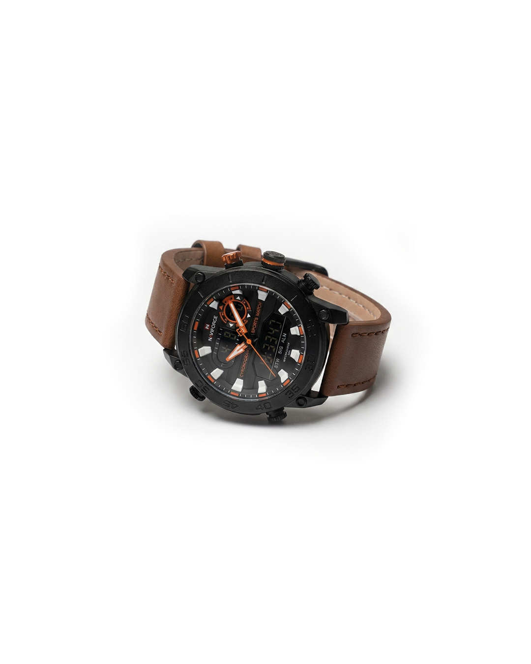 Men’s Dual Display Leather Watch – Forge One