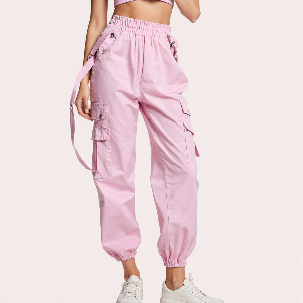 Women’s High-Waist Street Cargo Pants – Loose Wide-Leg Trousers with Pockets-HighTouch