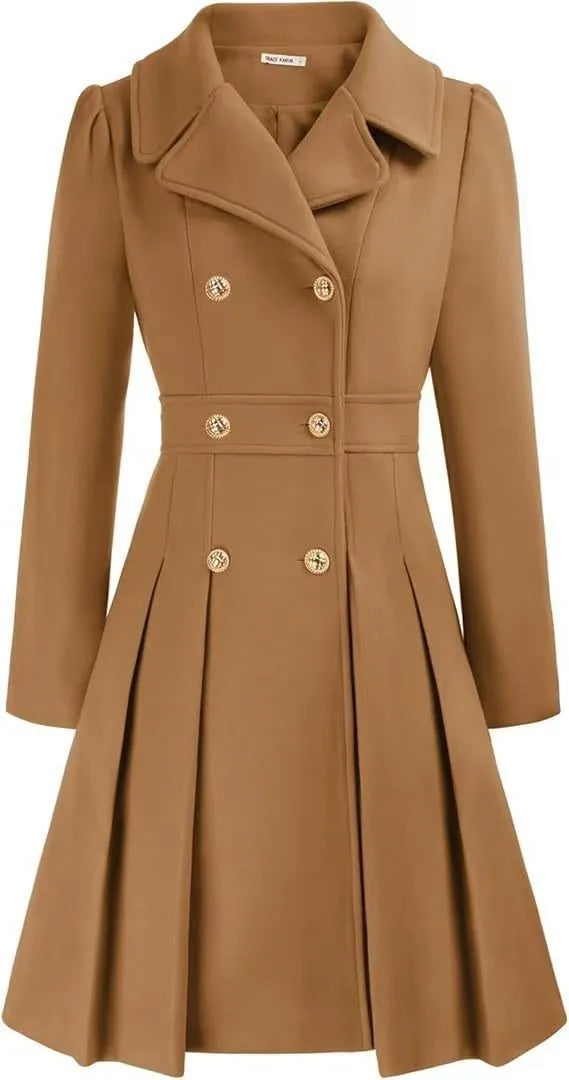 Wellington Winter Swing Coat for Women Double Breasted Flared