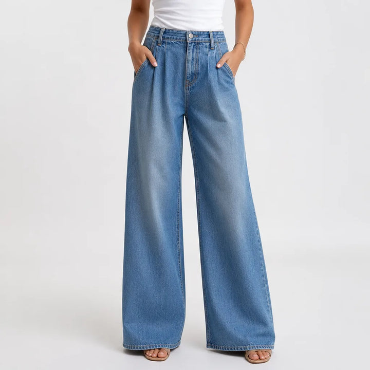 Women's Baggy Wide-Leg Jeans - High-Waisted Faded Mom Denim